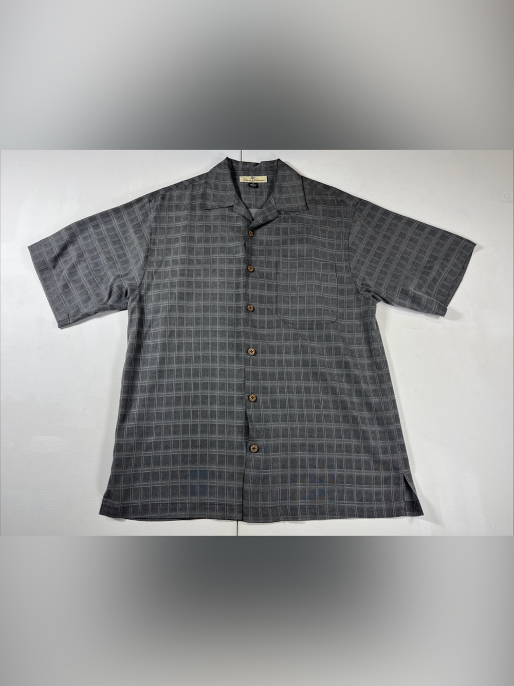 Tommy Bahama Shirt Button-Down Camp 100% Silk Gray Geometric Men’s S